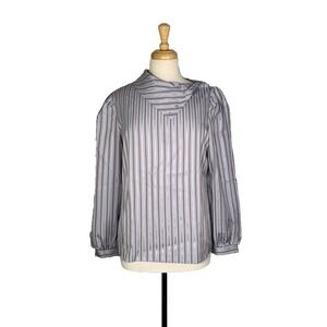 Judy's‎ Friend Striped Blouse Gray/Red/White Size 14 VTG
